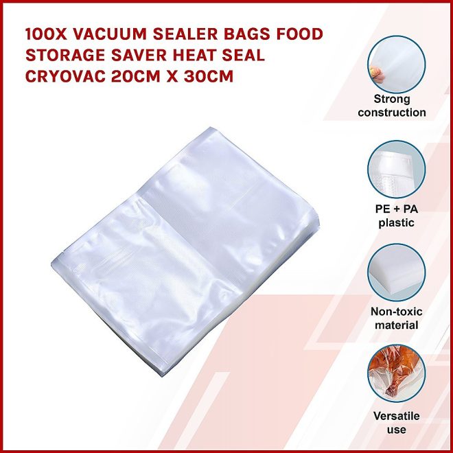 100x Vacuum Sealer Bags Food Storage Saver Heat Seal Cryovac 20cm x 30cm