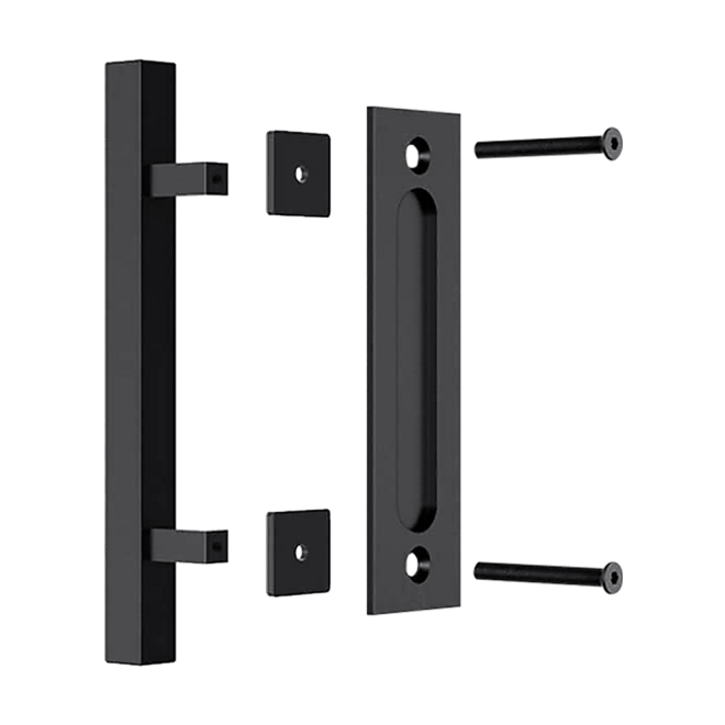 12″ Square Pull and Flush Door Handle Set Barn Door Hardware – Black