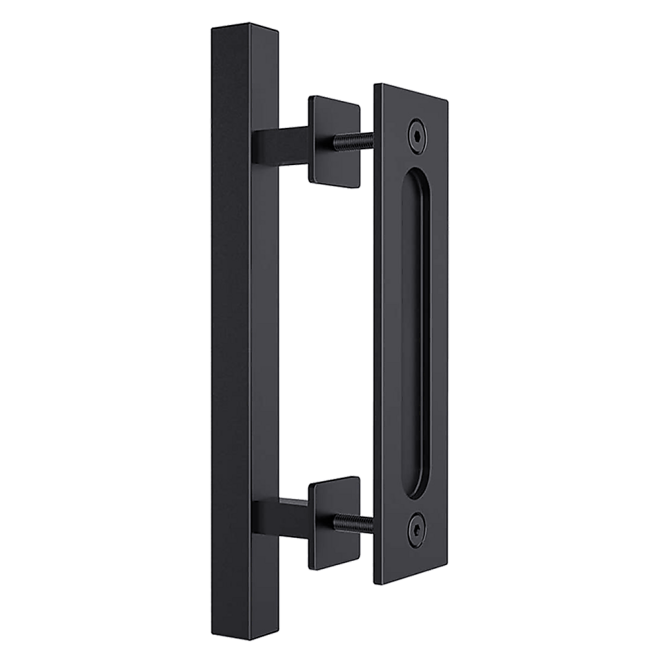 12″ Square Pull and Flush Door Handle Set Barn Door Hardware – Black