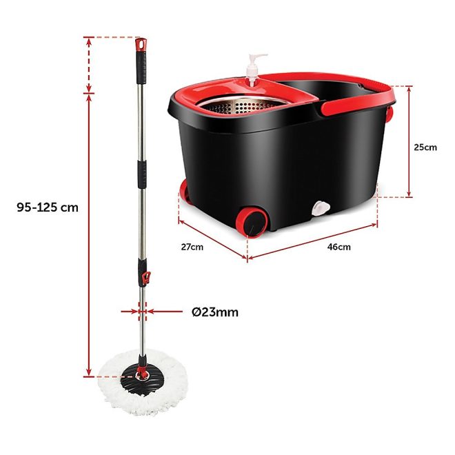 Spin Rotating Mop and Bucket Set with Wheels and 4 Microfibre Mop Heads