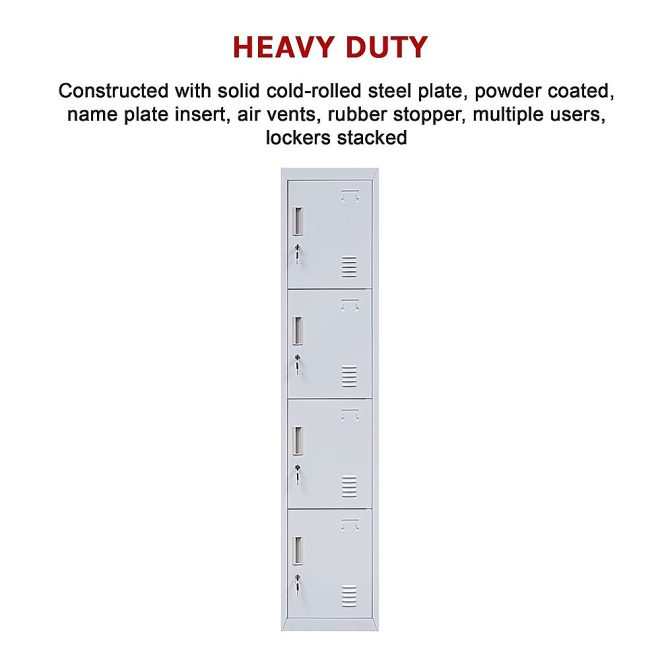 4 Door Locker for Office Gym – Grey, Standard Lock