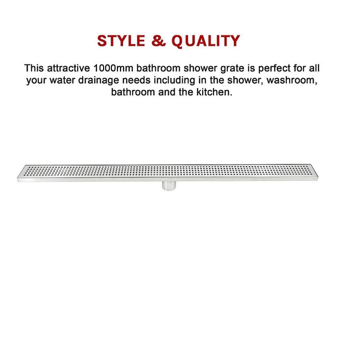 Bathroom Shower Grate Drain w/Centre outlet Floor Waste – 1000 x 70 x 20 mm, Silver