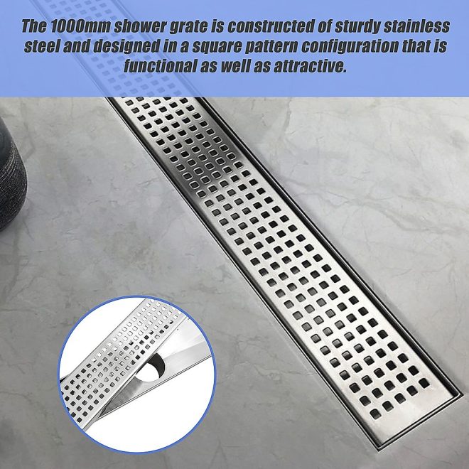 Bathroom Shower Grate Drain w/Centre outlet Floor Waste – 1000 x 70 x 20 mm, Silver