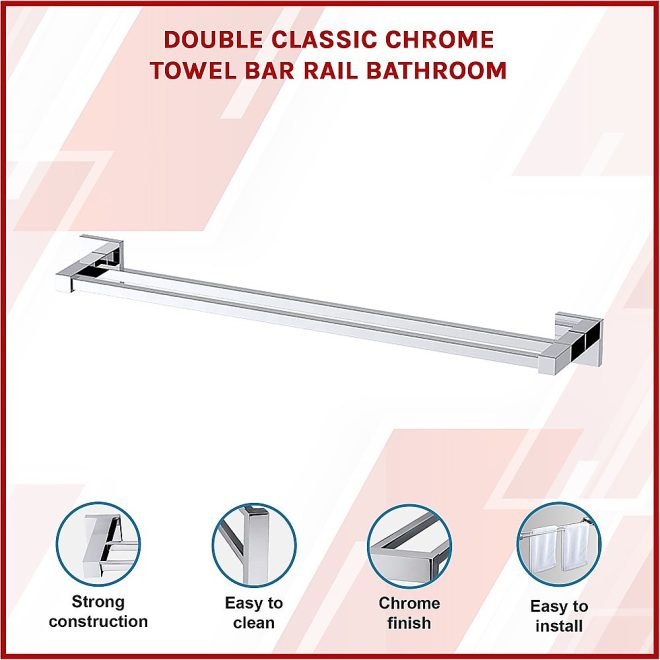 Chrome Towel Bar Rail Bathroom – Double Classic