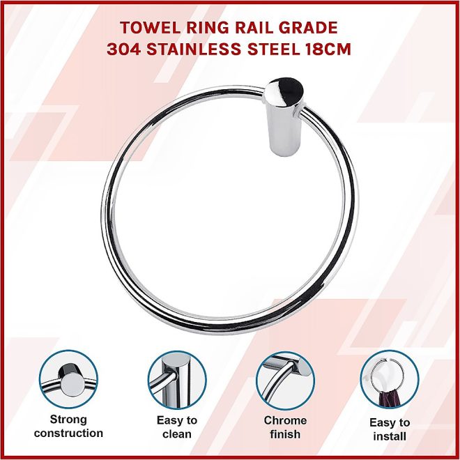 Towel Ring Rail Grade 304 Stainless Steel 18cm