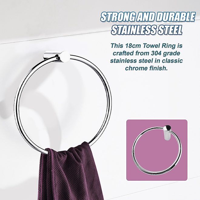 Towel Ring Rail Grade 304 Stainless Steel 18cm