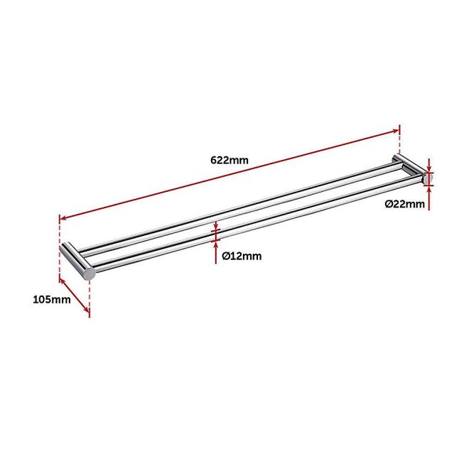 Double Towel Rail Grade 304 Stainless Steel – 620 mm