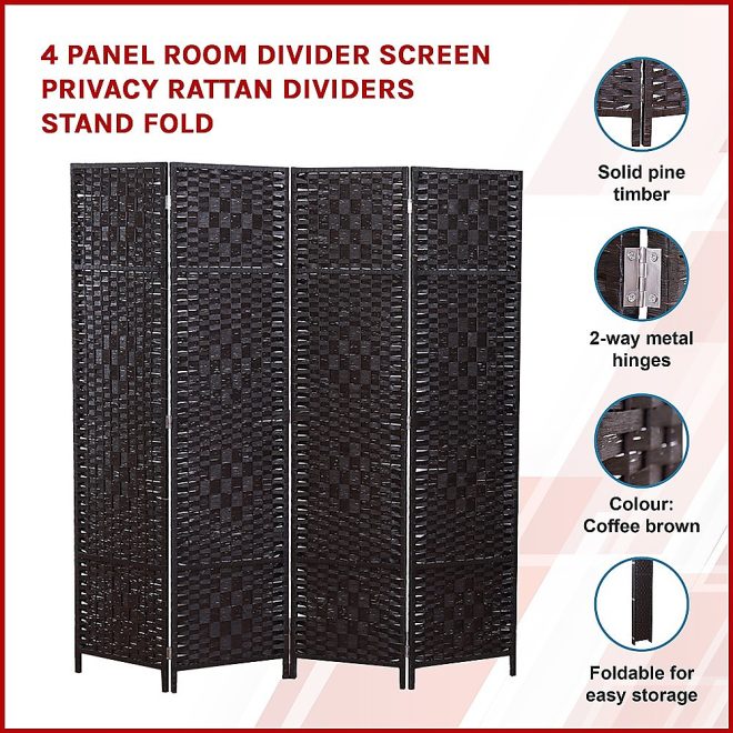 Towamencin Room Divider Screen Privacy Rattan Dividers Stand Fold – 4