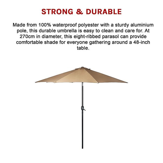 9FT Patio Umbrella Outdoor Garden Table Umbrella with 8 Sturdy Ribs