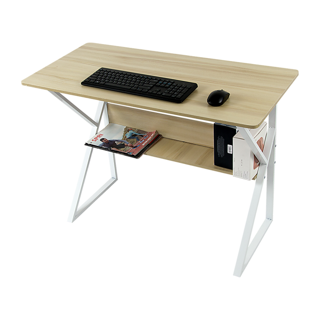 Wood & Metal Computer Desk with Shelf Home Office Furniture