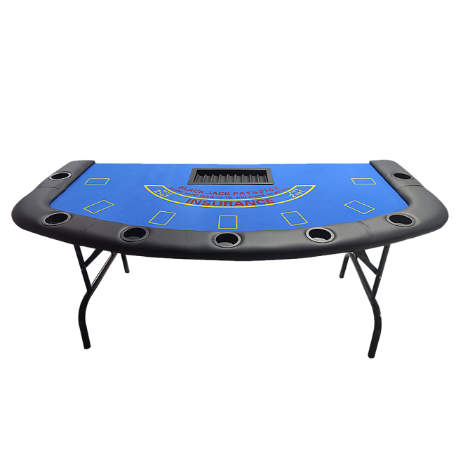 185cm Folded 7 Player Poker Blackjack Table Game Desk W/Cup Holder