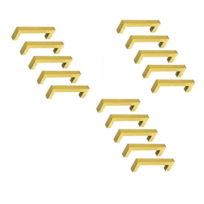 15 x Brushed Brass Drawer Pulls Kitchen Cabinet Handles – Gold Finish – 96 mm