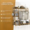 Portable Clothes Rack Coat Garment Stand Bamboo Rail Hanger Airer Closet