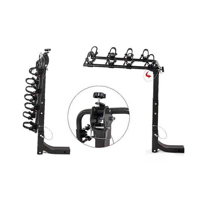 Premium 4-Bike Carrier Rack Hitch Mount Swing Down Bicycle Rack W/ 2″ Receiver