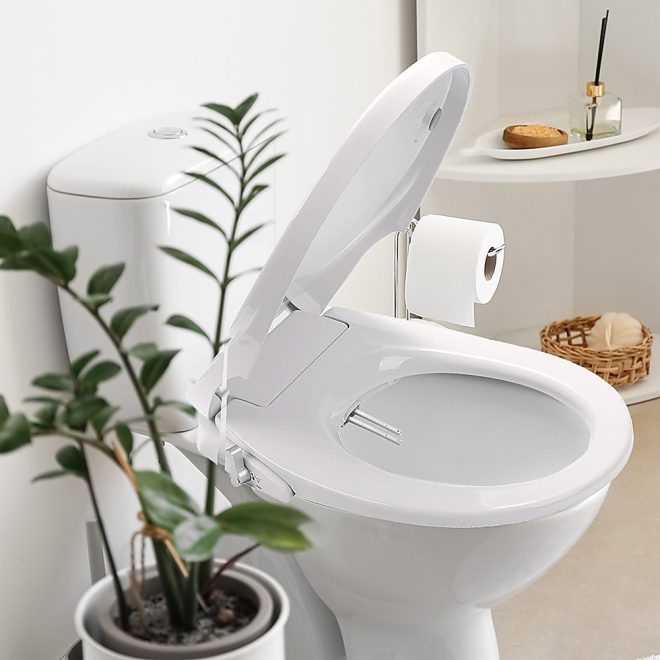 Non Electric Bidet Toilet Seat W/ Cover Bathroom Spray Washlet Water Wash. – 47.5 x 36.5 x 6 cm