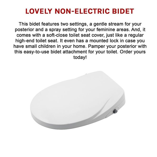 Non Electric Bidet Toilet Seat W/ Cover Bathroom Spray Washlet Water Wash. – 47.5 x 36.5 x 6 cm