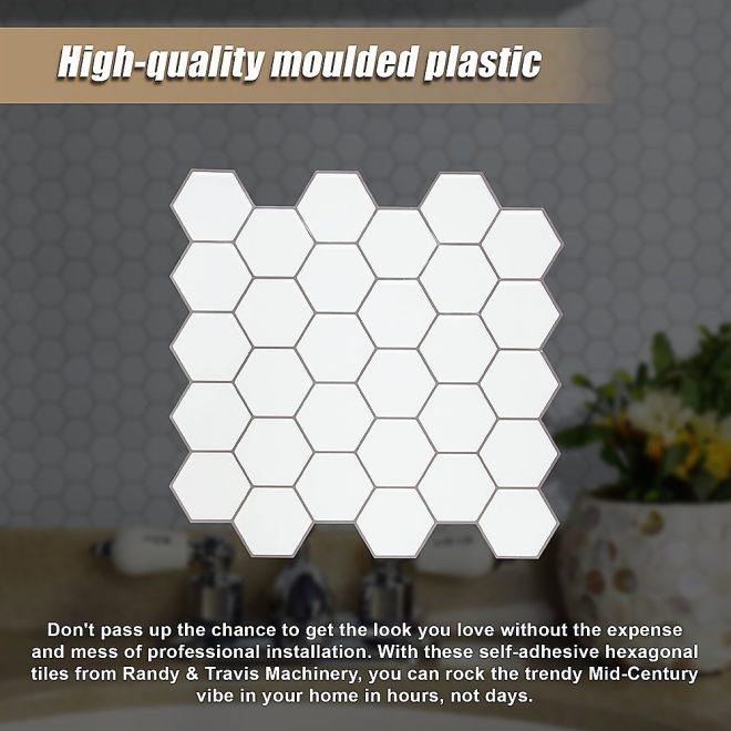 Tiles 3D Peel and Stick Wall Tile 10 sheets – 300 x 300 mm, Hexagon White