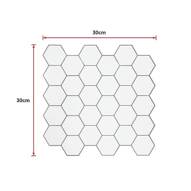 Tiles 3D Peel and Stick Wall Tile 10 sheets – 300 x 300 mm, Hexagon White