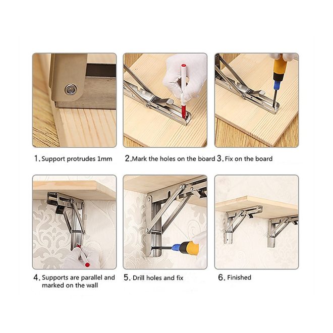 2 Stainless Steel Folding Table Bracket Shelf Bench 50kg Load Heavy Duty – 10 Inch