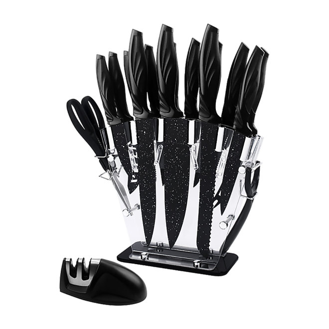 Kitchen 17 Pc Knife Set w/ Block & Sharpener Chef Bread Steak Knives