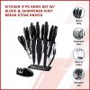 Kitchen 17 Pc Knife Set w/ Block & Sharpener Chef Bread Steak Knives