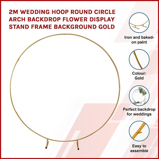 2M Wedding Hoop Round Circle Arch Backdrop Flower Display Stand Frame Background. – Gold