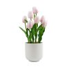 Flowering Artificial Tulip Plant Arrangement With Ceramic Bowl 35cm – Pink