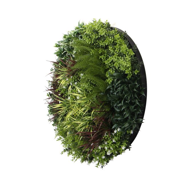 Slimline Artificial Green Wall Disc Art 90cm Green Field UV Resistant – Black