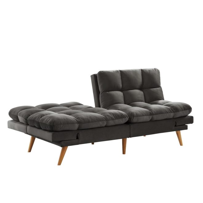 Alexa 3 Seater Velvet Sofa Bed Futon – Charcoal