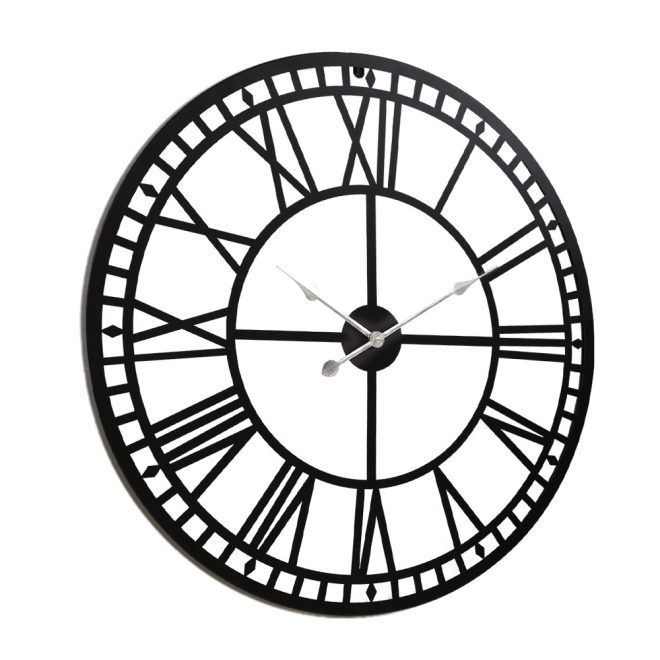 Large Wall Clock Roman Numerals Round Metal Luxury Home Decor Black – 60 cm