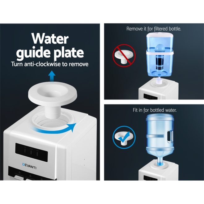 22L Bench Top Water Cooler Dispenser Purifier Hot Cold Three Tap – White, 3 Taps + Water Container