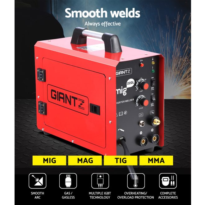 220 Amp Inverter Welder MMA MIG DC Gas Gasless Welding Machine Portable