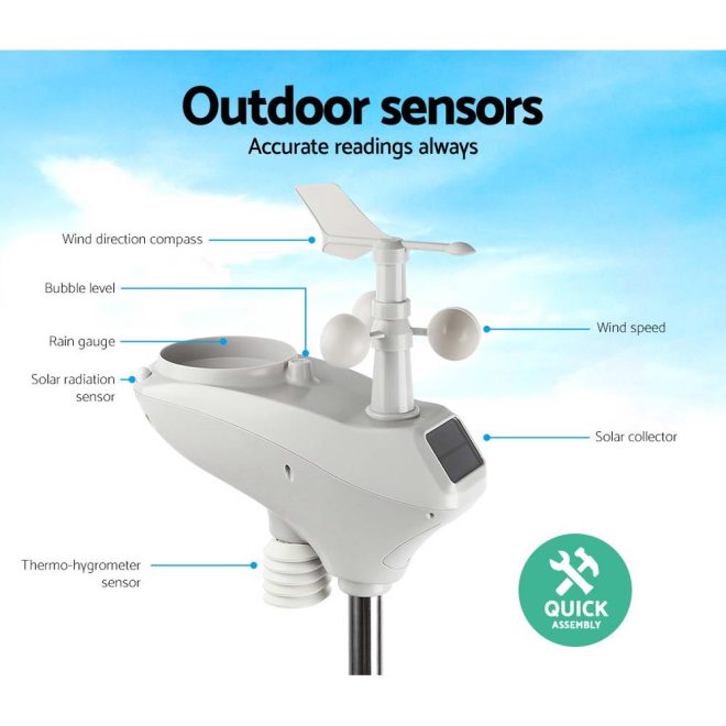 Wireless WiFi Professional Weather Station Solar Sensor LCD UV Light