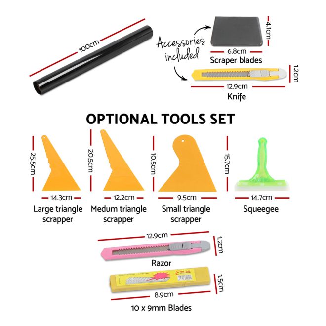 Window Tint Film Black Commercial Car Auto House Glass – 100 cm x 30 m + (Tool Kit), 15% Visible