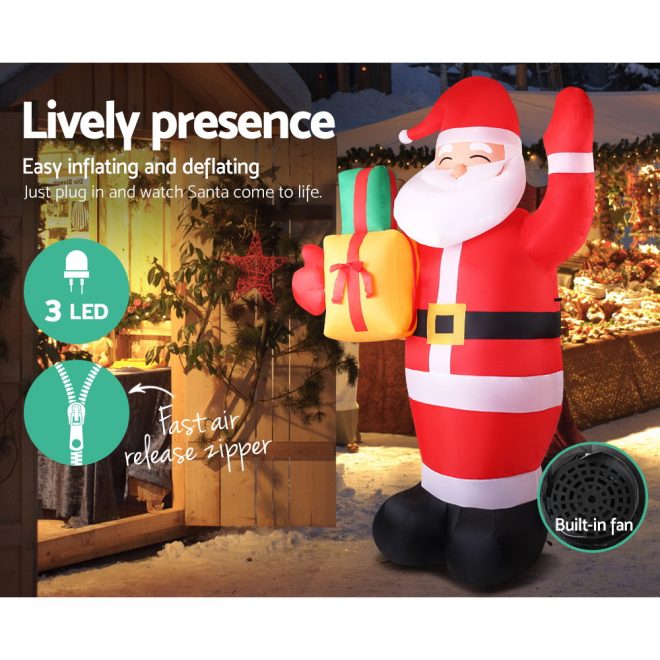 Jingle Jollys Christmas Inflatable Santa Decorations Outdoor Air-Power Light – 2.4M