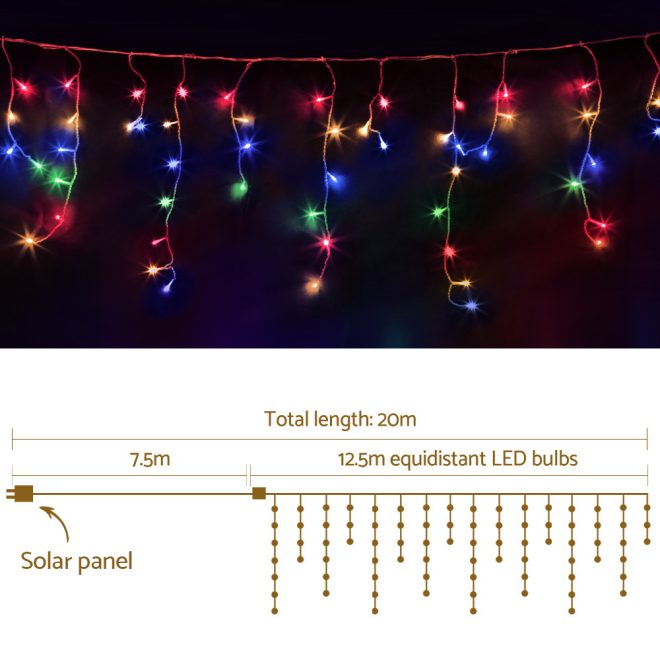 Jingle Jollys 500 LED Solar Powered Christmas Icicle Lights 20M Outdoor Fairy String Party – MULTICOLOUR