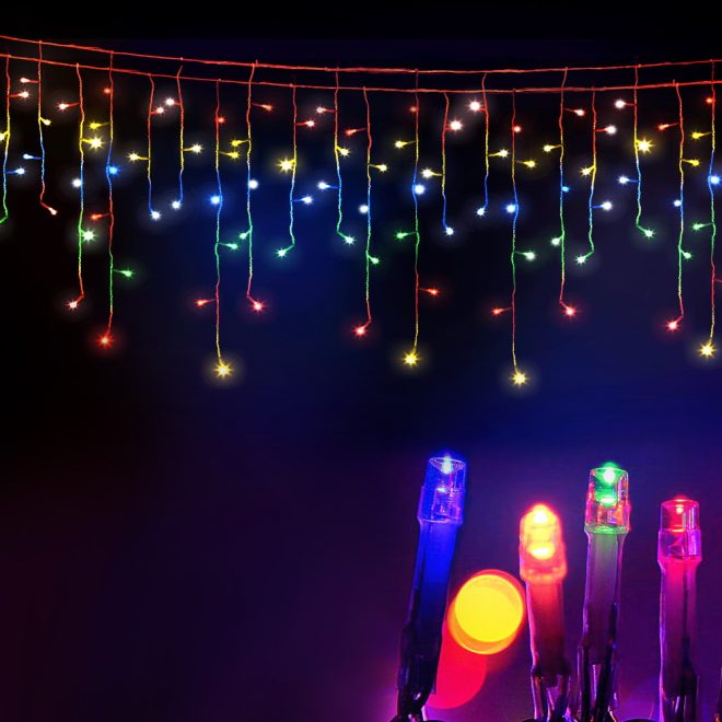 Jingle Jollys 500 LED Solar Powered Christmas Icicle Lights 20M Outdoor Fairy String Party – MULTICOLOUR