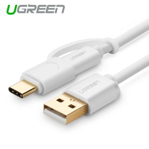 UGREEN USB 2.0 to type C + micro USB cable – White 1M (30171)