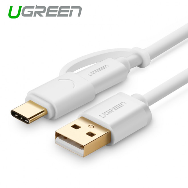 UGREEN USB 2.0 to type C + micro USB cable – White 1M (30171)