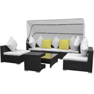 7 Piece Garden Lounge Set with Canopy Poly Rattan