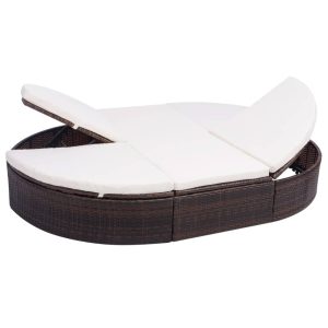 Outdoor Lounge Bed with Cushion Poly Rattan