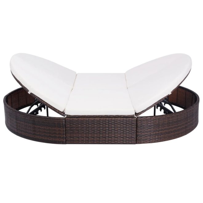 Outdoor Lounge Bed with Cushion Poly Rattan – Brown