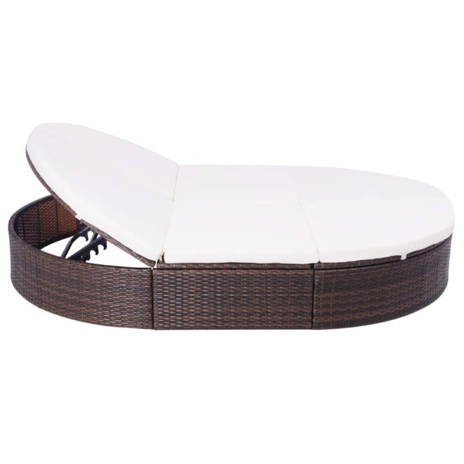 Outdoor Lounge Bed with Cushion Poly Rattan – Brown