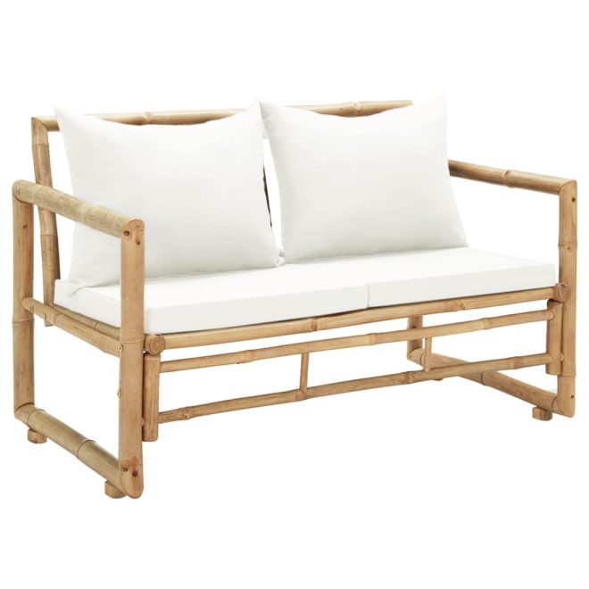 2 Seater Garden Sofa with Cushions Bamboo – Cream