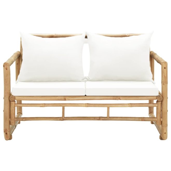 2 Seater Garden Sofa with Cushions Bamboo – Cream