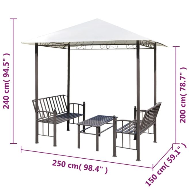 Garden Pavilion with Table and Benches 2.5×1.5×2.4 m – White