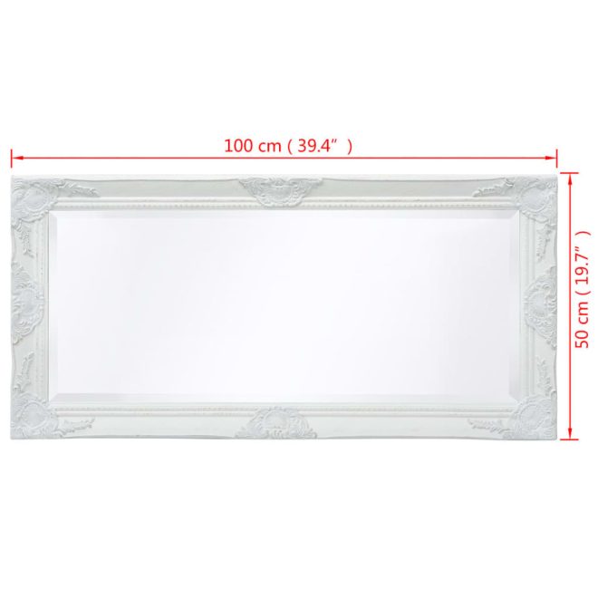 Wall Mirror Baroque Style 100×50 cm – White