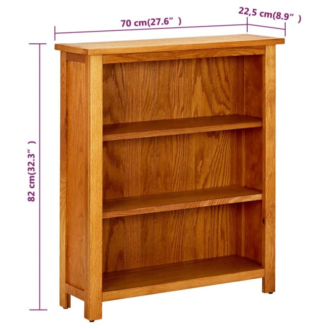 3-Tier Bookcase Solid Oak Wood – 70×22.5×82 cm