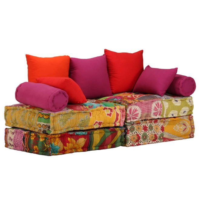 Chaddesden 2-Seater Modular Pouffe Fabric – Patchwork, 2-Seater Sofa