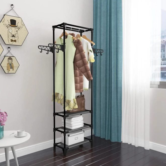 Clothes Rack Steel and Non-woven Fabric 55×28.5×175 cm Black